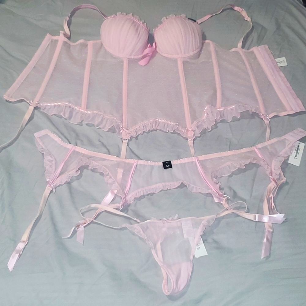 NWT Vintage La Senza Lingerie Corset Thong and Garter Belt Rare - Picture 7 of 11